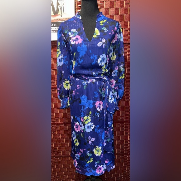 Jessica Howard NWT Blue and Pink Long Sleeve V-Neck Sundress Size 18W - Picture 4 of 10